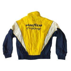 Goodyear #1 In Racing Yellow & Navy Windbreaker Jacket Embroidered Logo Medium